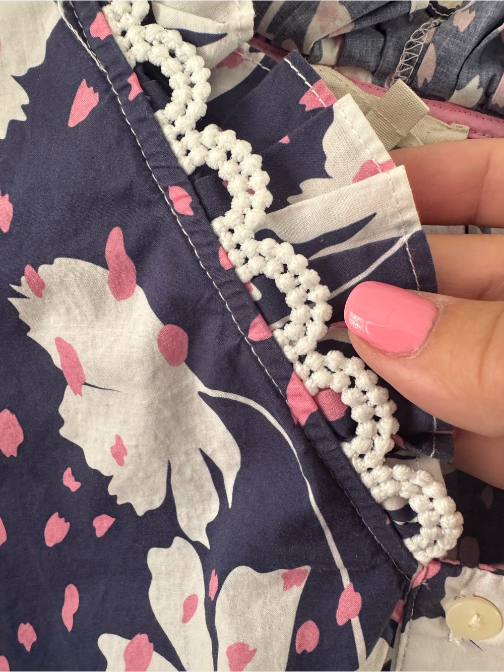 entro Navy Floral Button-Front Blouse with Lace Trim - Picture 2 of 4